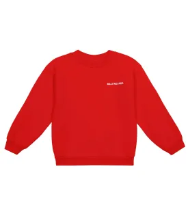 Balenciaga Kids Cotton Logo Sweater, Red
