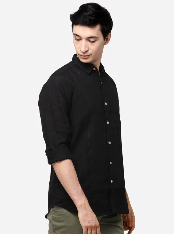 Black Slim Fit Solid Casual Shirt | JadeBlue