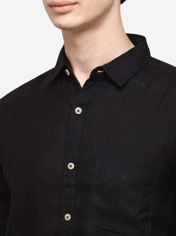 Black Slim Fit Solid Casual Shirt | JadeBlue