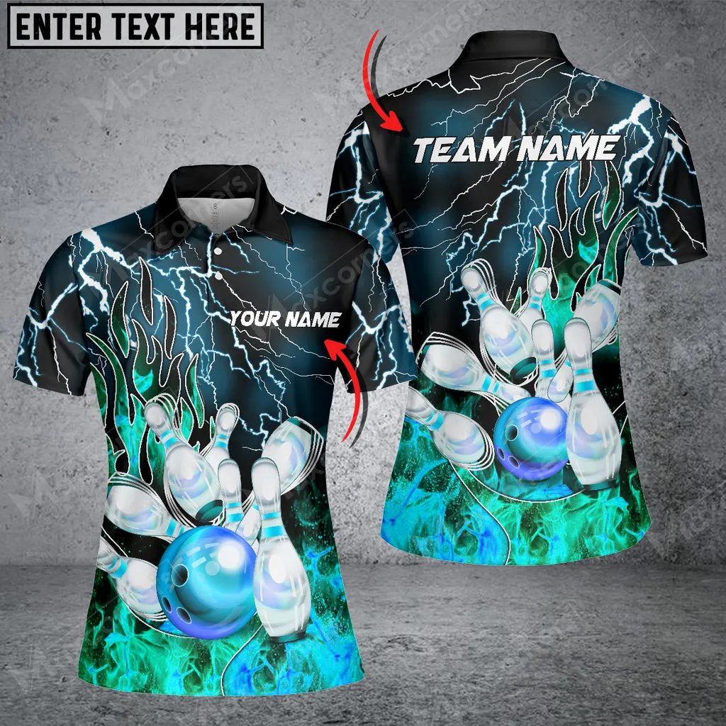 Bowling Thunder And Fire Pro Multicolor Option Customized Name 3D Polo Shirt For Women