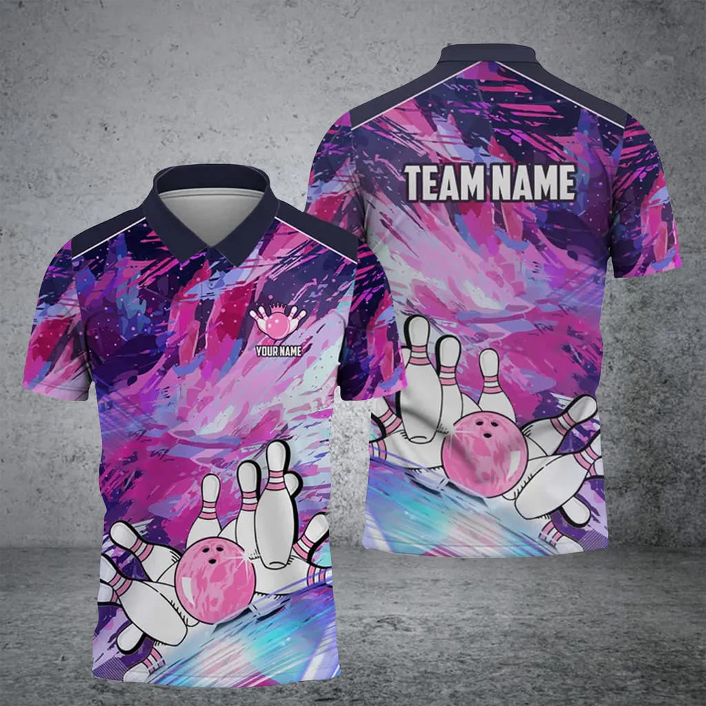 Coolspod Bowling And Pins Art Of Painting Multicolor Customized Name 3D Polo Shirt