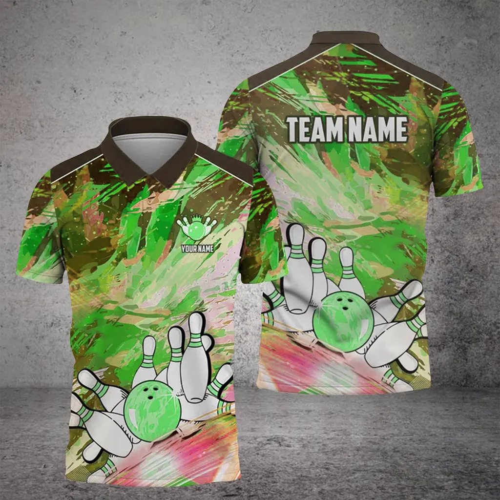 Coolspod Bowling And Pins Art Of Painting Multicolor Customized Name 3D Polo Shirt
