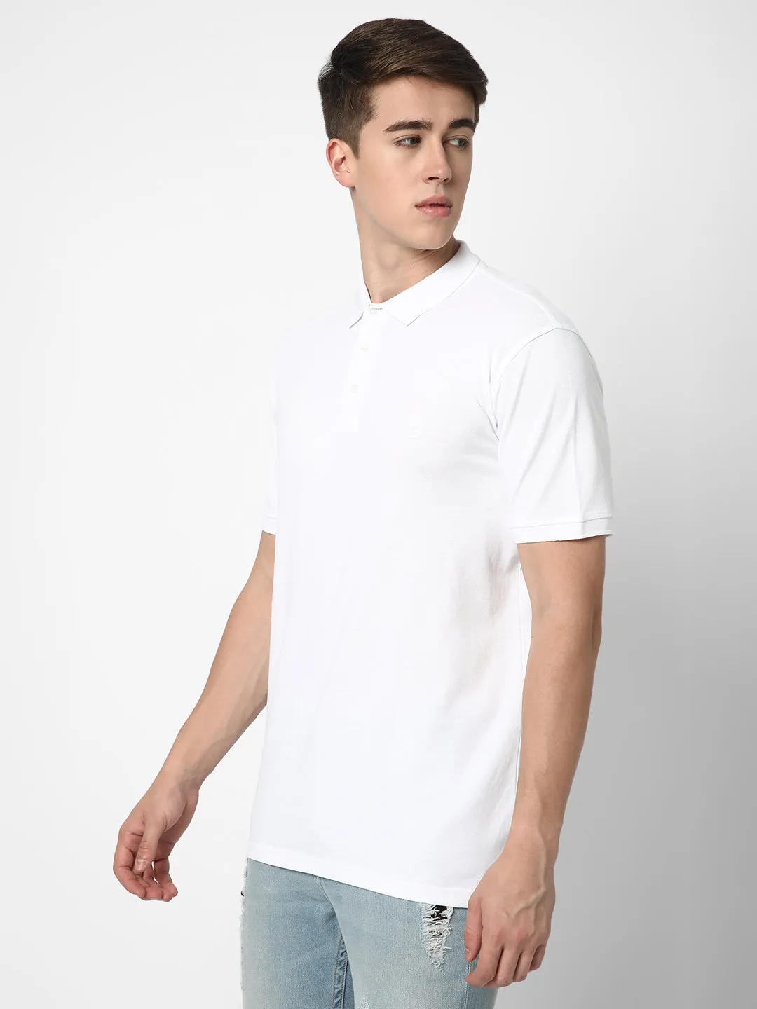Cotstyle Cotton Fabrics Polo Short Length Plain Half Sleeve Casual & Daily Wear Men's T Shirts - Pack of 1 - White Colour