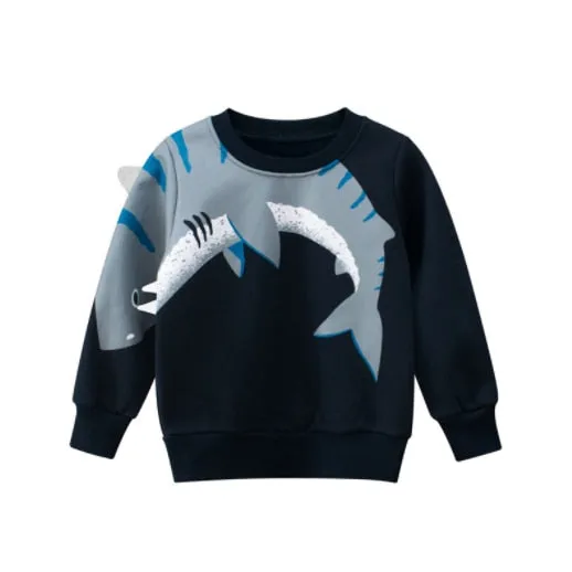 Dinosaur Printed Cartoon Long Sleeved Comfortable Sweaters For Boys
