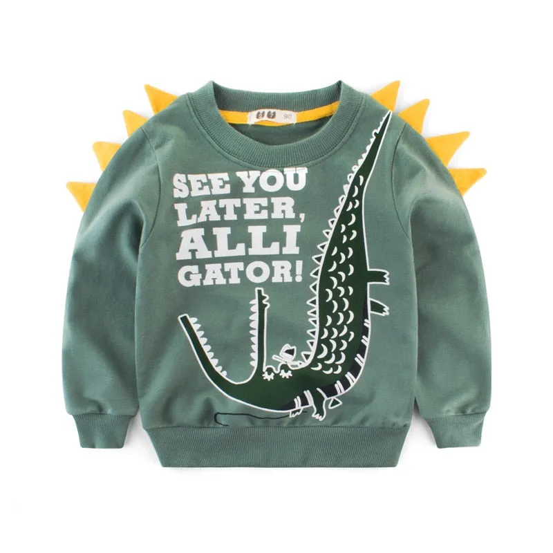 Dinosaur Printed Cartoon Long Sleeved Comfortable Sweaters For Boys