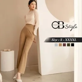 ELASTIC WAIST SLIM SKINNY FLARED PANTS
