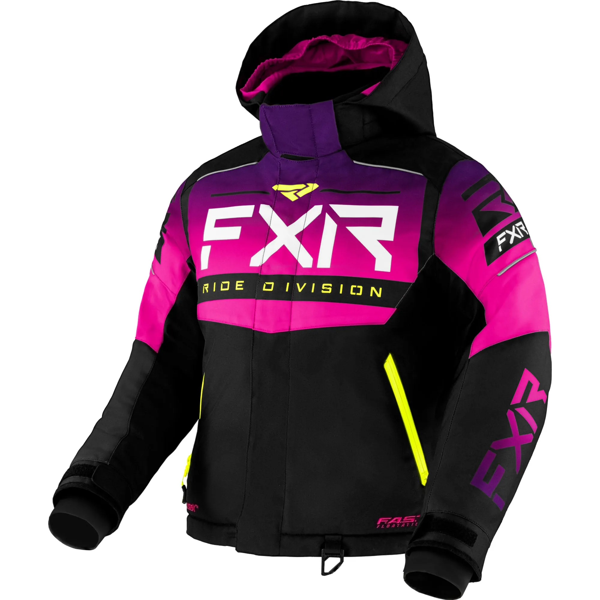 FXR  Childs Helium Snowmobile Jacket F.A.S.T. Thermal Warm Black Fuchsia Fade