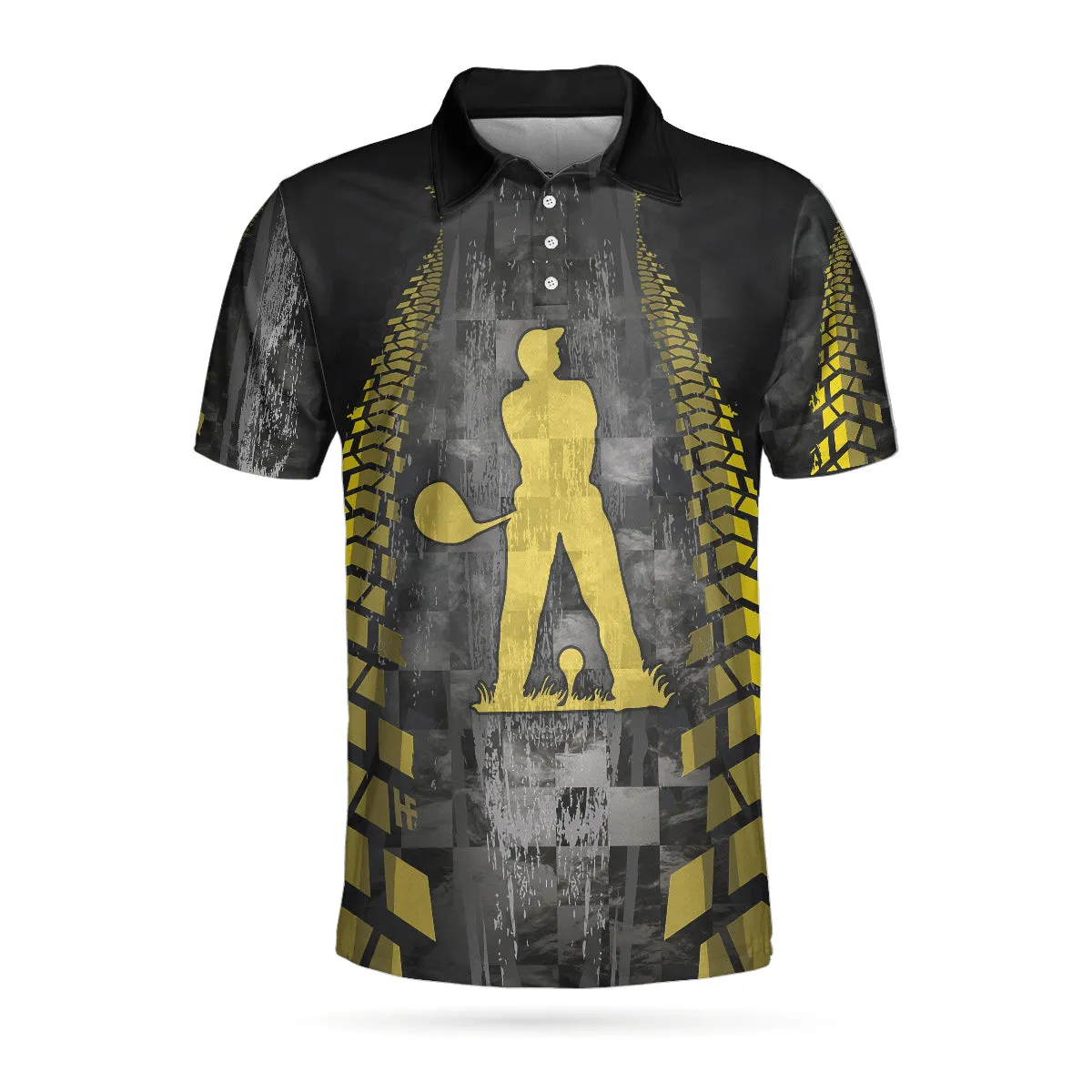 Golfer On Yellow Silhouette Polo Shirt, Checker Pattern Racing Polo Shirt, Best Golf Shirt For Men Coolspod