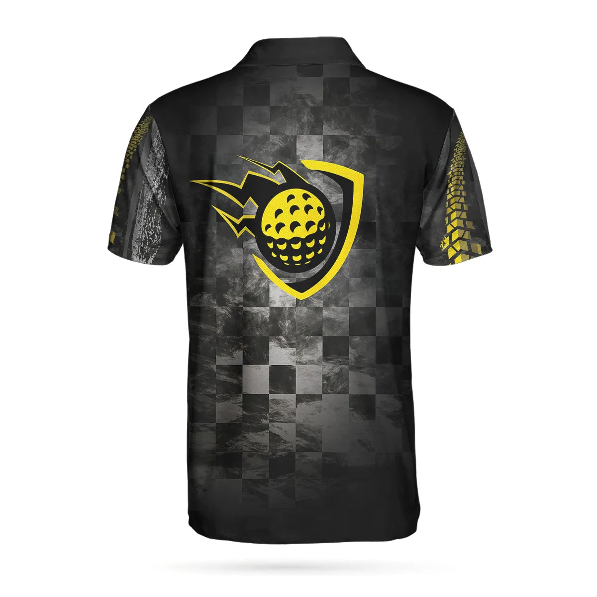 Golfer On Yellow Silhouette Polo Shirt, Checker Pattern Racing Polo Shirt, Best Golf Shirt For Men Coolspod