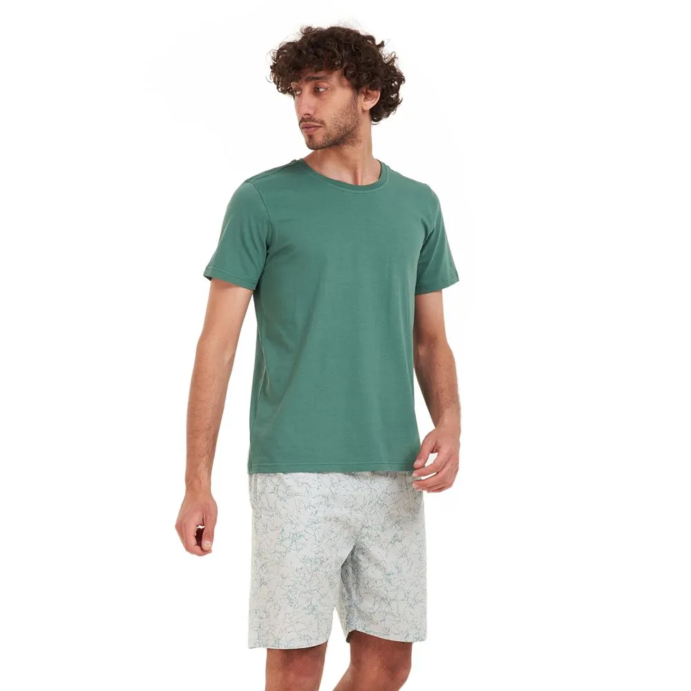 Men summer pajama set Teal T-shirt   Pistache short