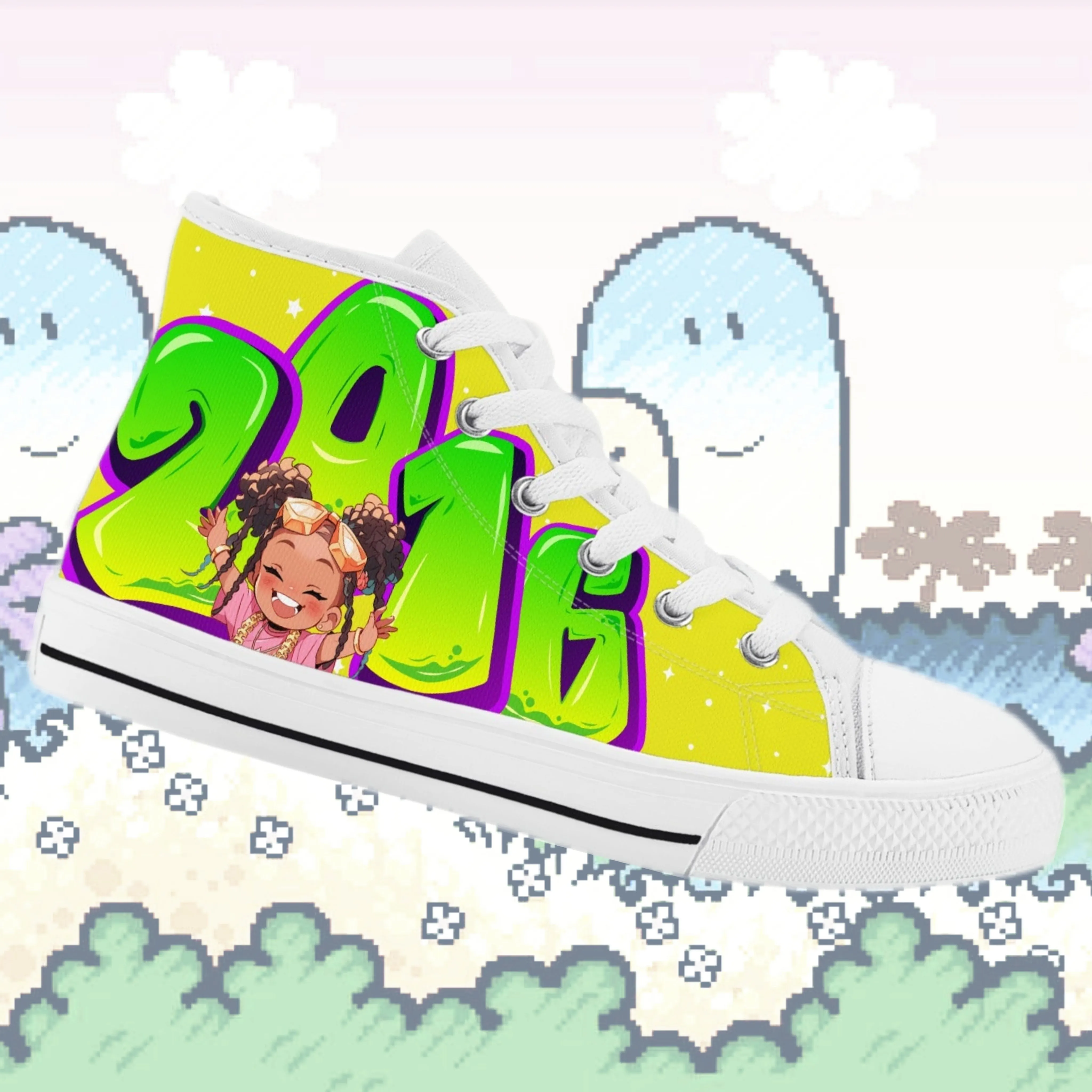 Personalize Graffiti Style Letters- Kids High Top Canvas Shoes