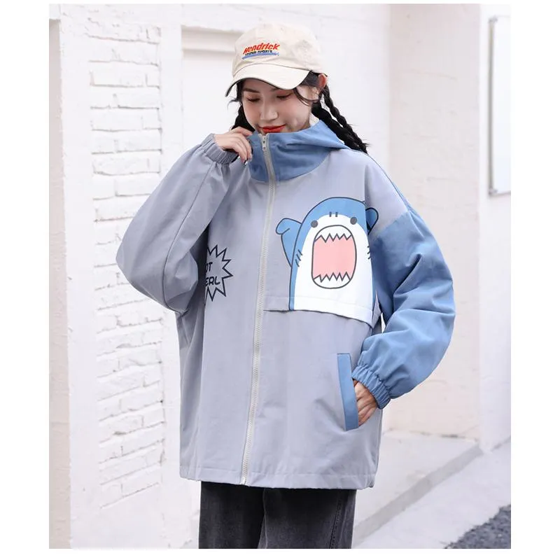 Printed Loose Fit Harajuku Style Cute Raincoat Hooded Jacket