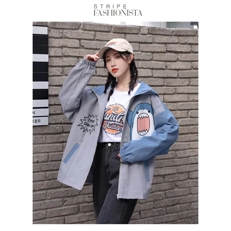 Printed Loose Fit Harajuku Style Cute Raincoat Hooded Jacket