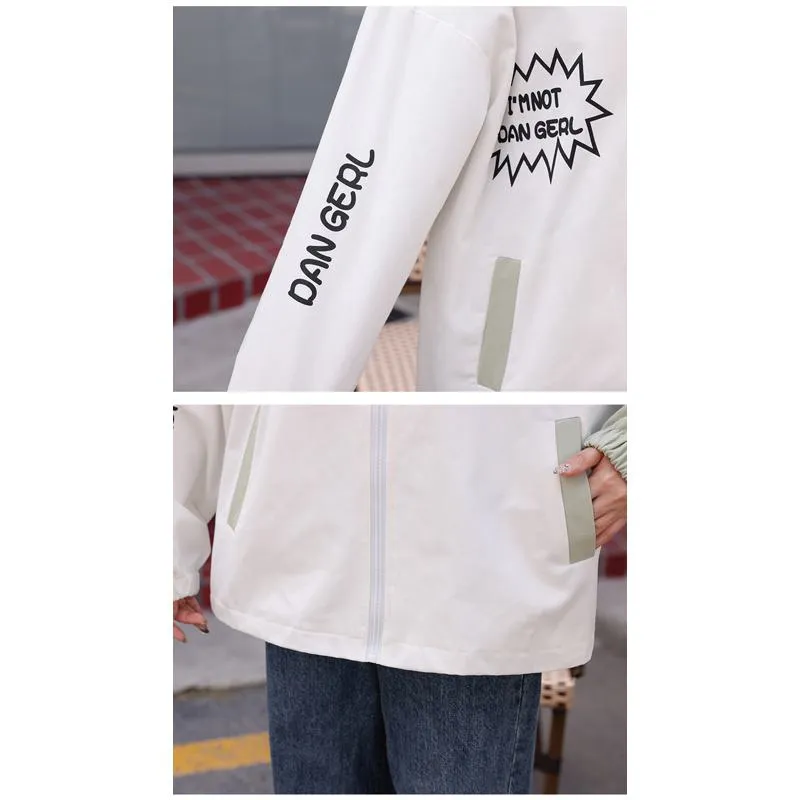 Printed Loose Fit Harajuku Style Cute Raincoat Hooded Jacket