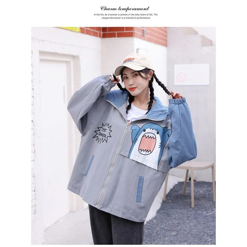Printed Loose Fit Harajuku Style Cute Raincoat Hooded Jacket