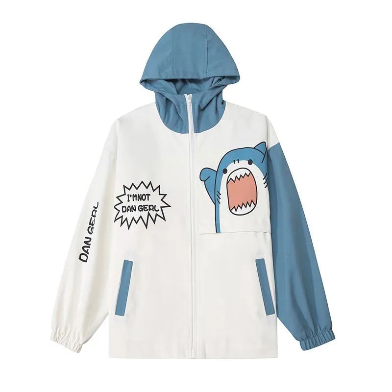 Printed Loose Fit Harajuku Style Cute Raincoat Hooded Jacket