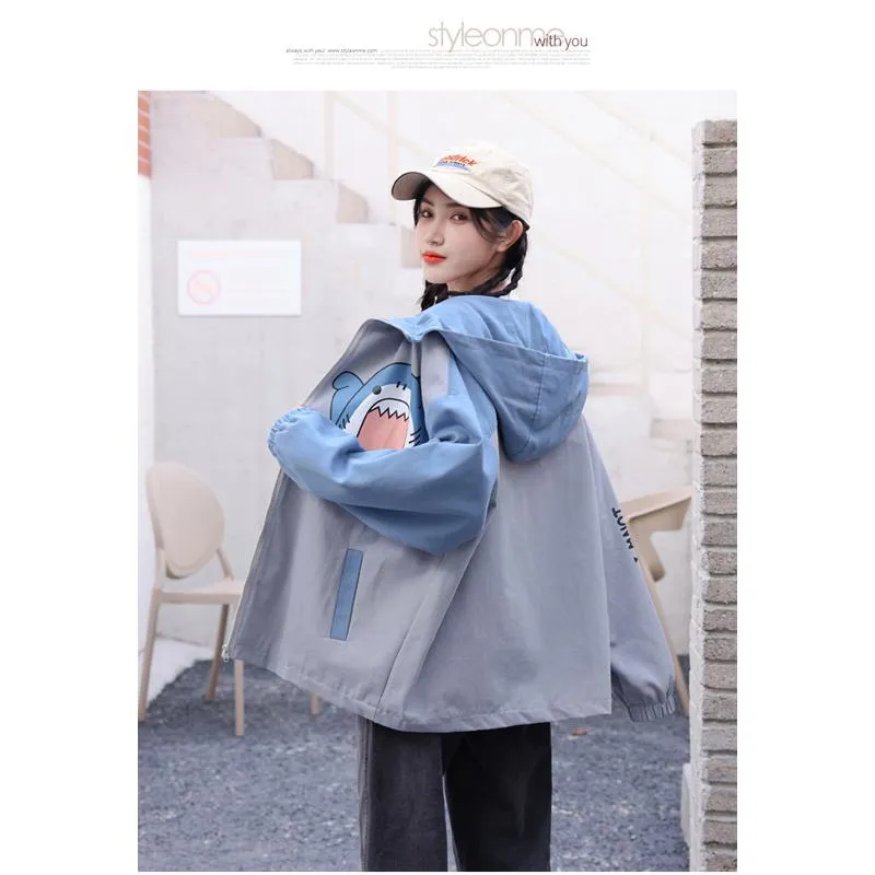 Printed Loose Fit Harajuku Style Cute Raincoat Hooded Jacket