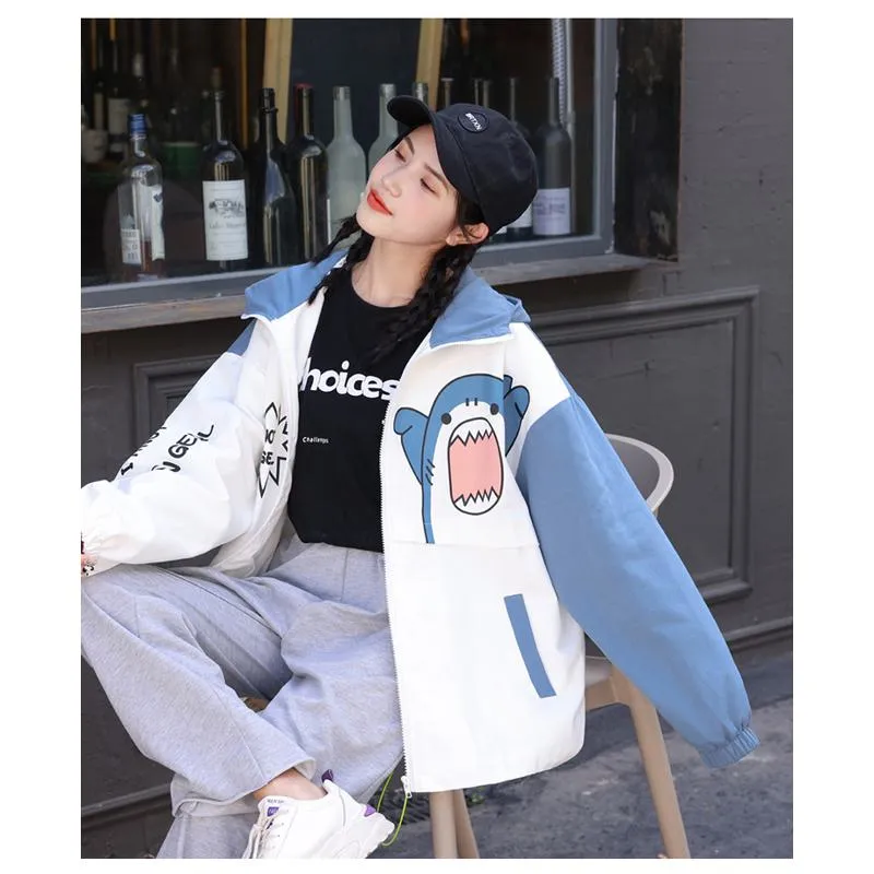 Printed Loose Fit Harajuku Style Cute Raincoat Hooded Jacket
