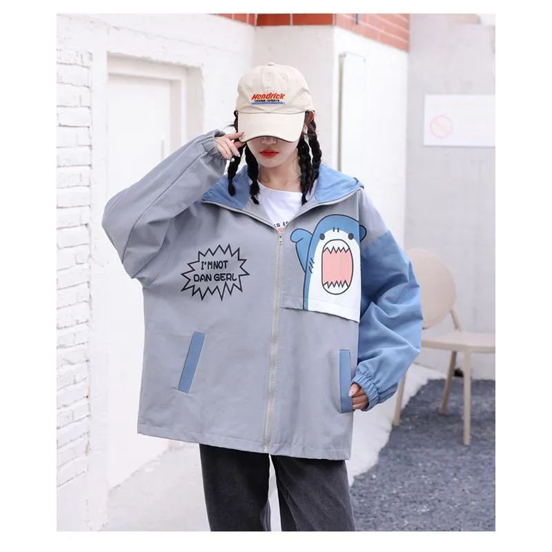 Printed Loose Fit Harajuku Style Cute Raincoat Hooded Jacket