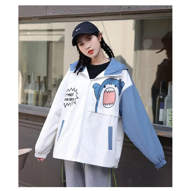 Printed Loose Fit Harajuku Style Cute Raincoat Hooded Jacket