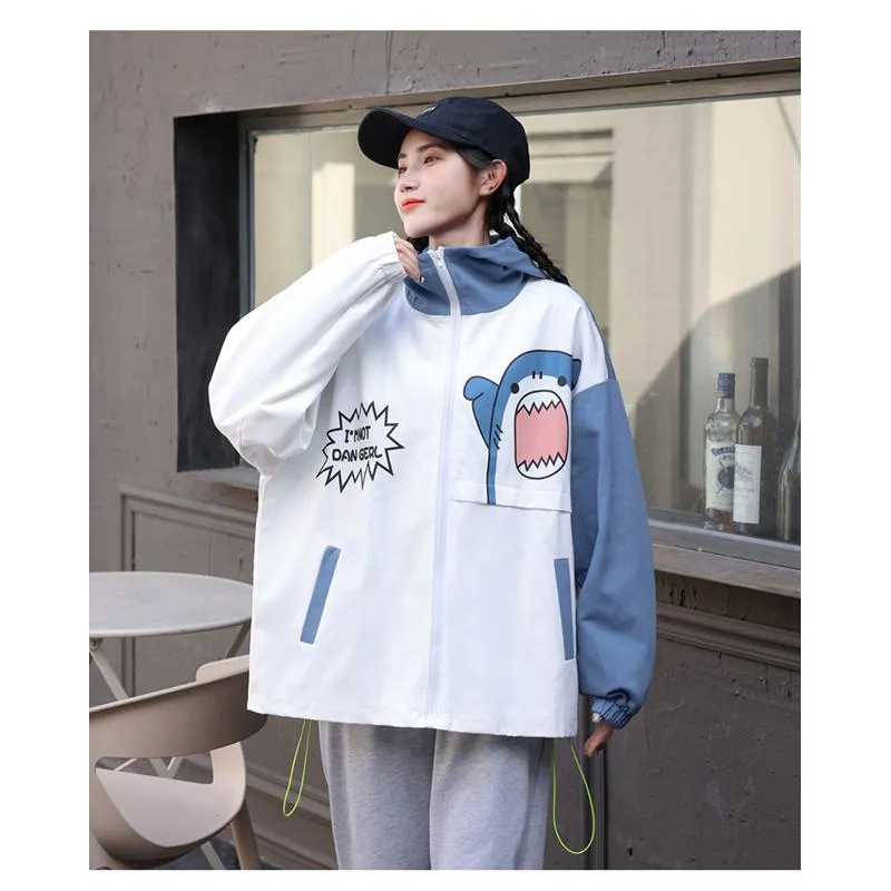 Printed Loose Fit Harajuku Style Cute Raincoat Hooded Jacket