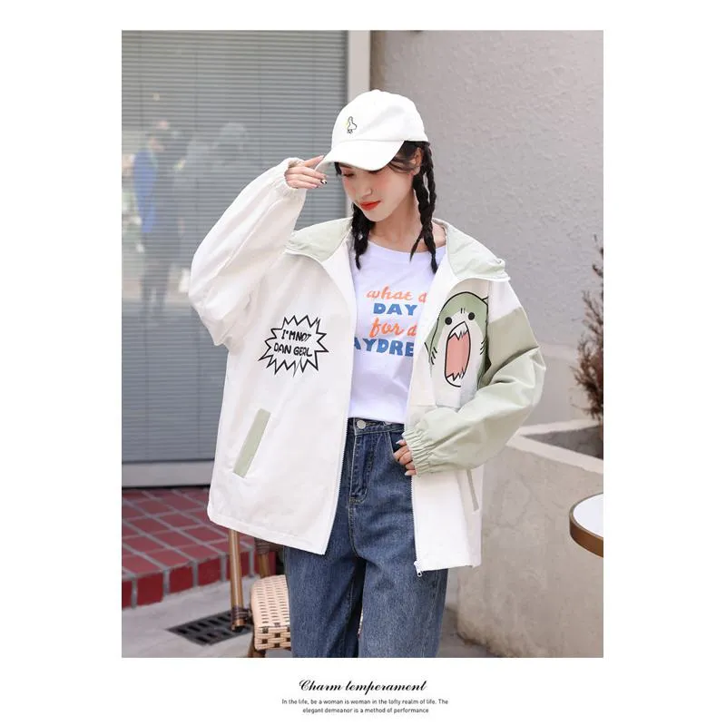 Printed Loose Fit Harajuku Style Cute Raincoat Hooded Jacket