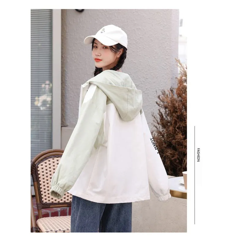 Printed Loose Fit Harajuku Style Cute Raincoat Hooded Jacket