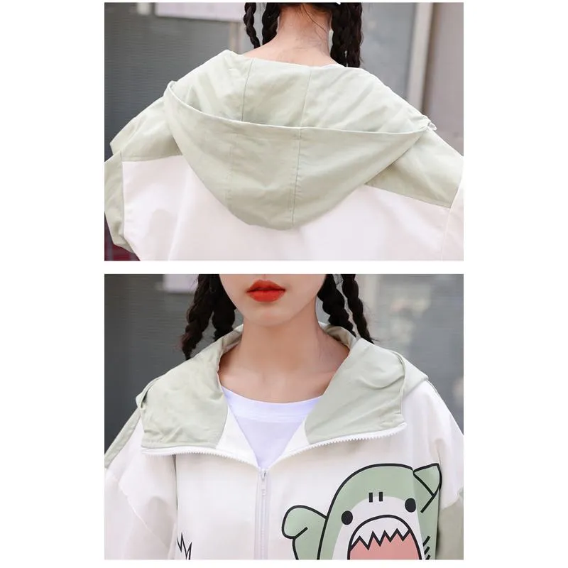 Printed Loose Fit Harajuku Style Cute Raincoat Hooded Jacket