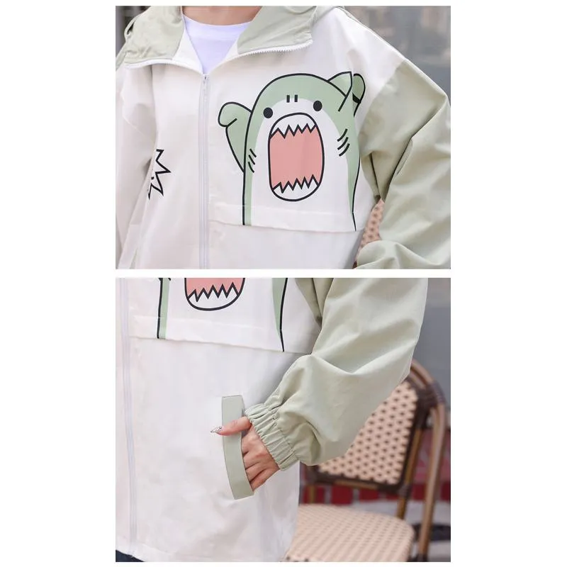 Printed Loose Fit Harajuku Style Cute Raincoat Hooded Jacket