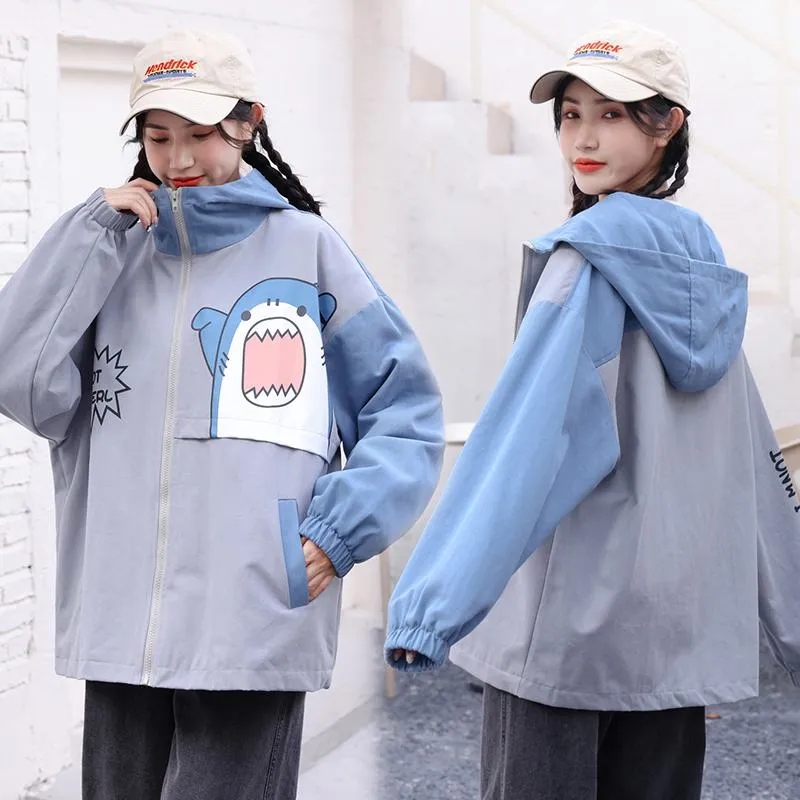 Printed Loose Fit Harajuku Style Cute Raincoat Hooded Jacket