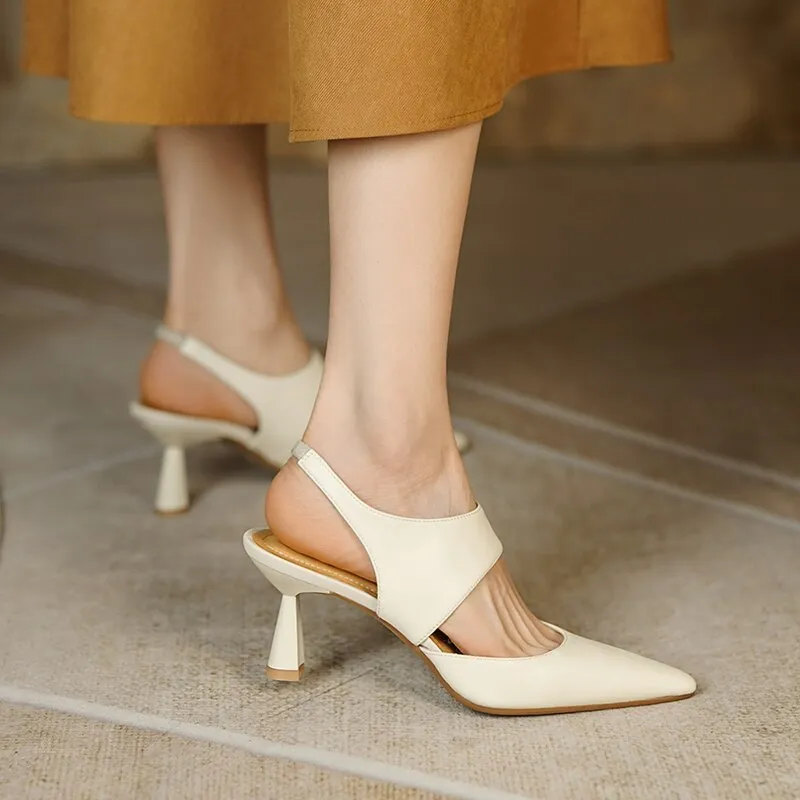 Purpdrank - 2023 Summer Women Shoes Genuine Leather Shoes Women Covered Toe Thin Heel Sandals Solid Slingback Women Shoes for Women Sandal