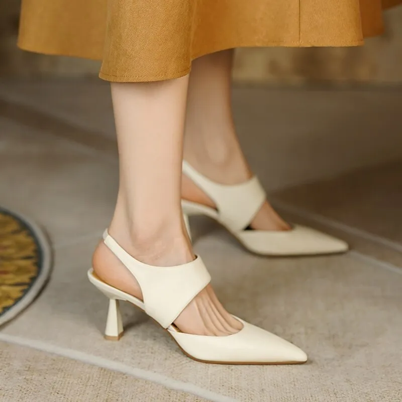 Purpdrank - 2023 Summer Women Shoes Genuine Leather Shoes Women Covered Toe Thin Heel Sandals Solid Slingback Women Shoes for Women Sandal