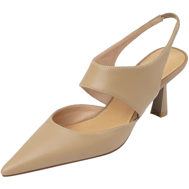 Purpdrank - 2023 Summer Women Shoes Genuine Leather Shoes Women Covered Toe Thin Heel Sandals Solid Slingback Women Shoes for Women Sandal