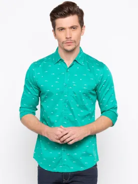 Spykar Men Turquoise Printed Slim Fit Casual Shirt