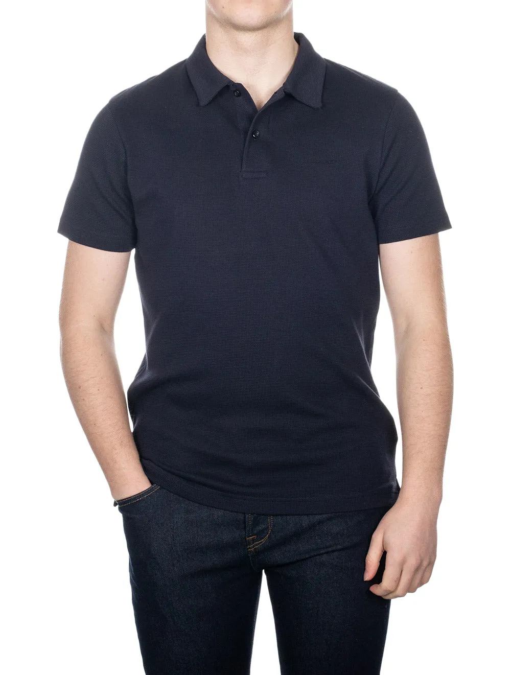 Waffle Texture Piqué Polo Shirt Evening Blue