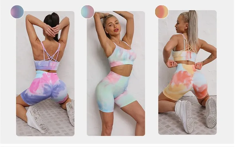 Women Tie And Dye Bra High Waist Leggings Sportswear Set