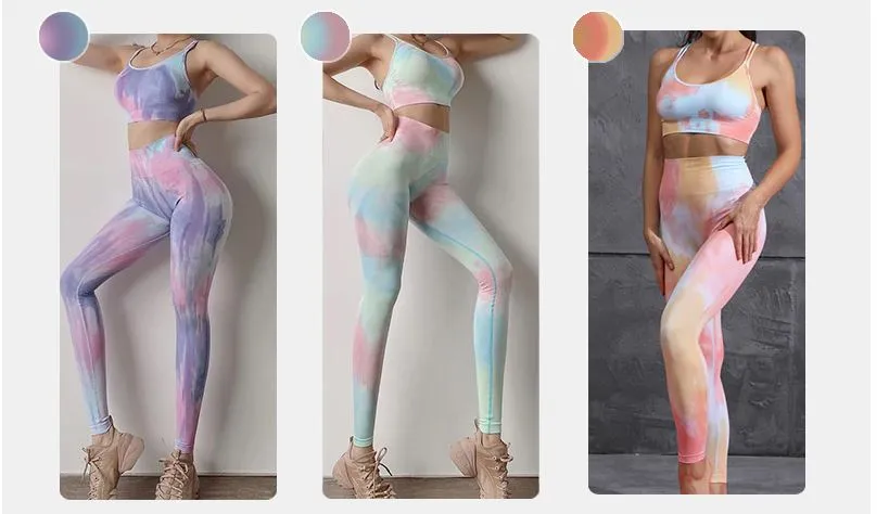 Women Tie And Dye Bra High Waist Leggings Sportswear Set